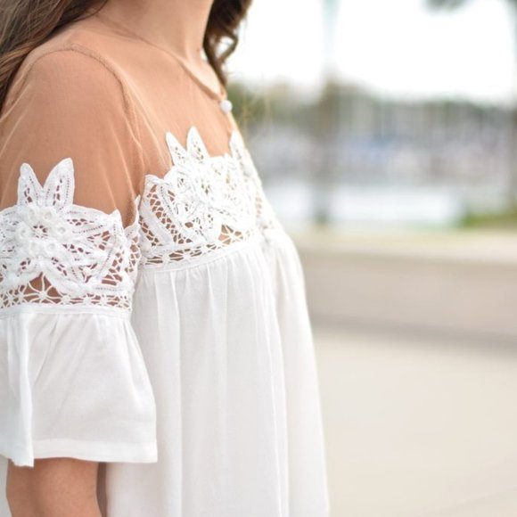 FOR LOVE & LEMONS White Lace Mesh Carmine Blouse L - Picture 4 of 15